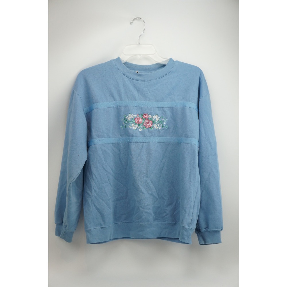 Jaclyn Smith Sport Sweatshirt Medium Blue Floral Embroidered Pullover Excellent